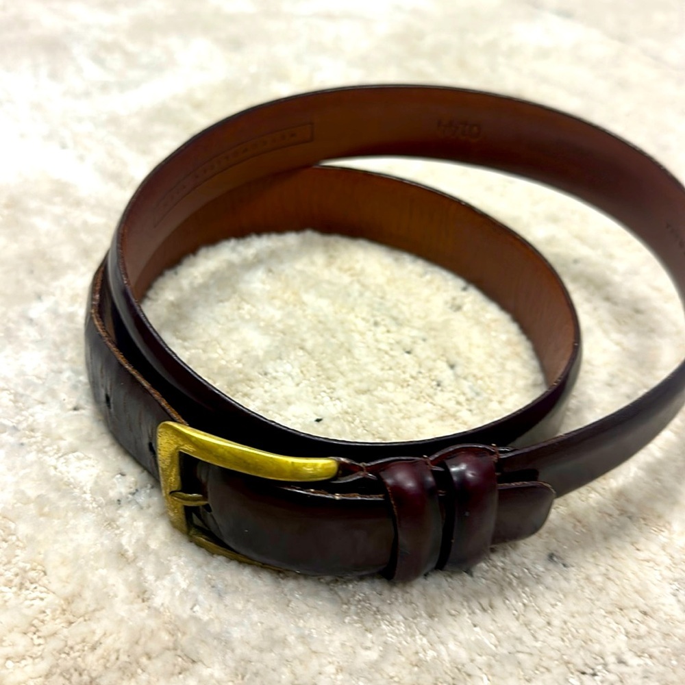 Metropolitan View Men’s Hand Burnished Brown Leather Belt Gold Buckle Size 36
